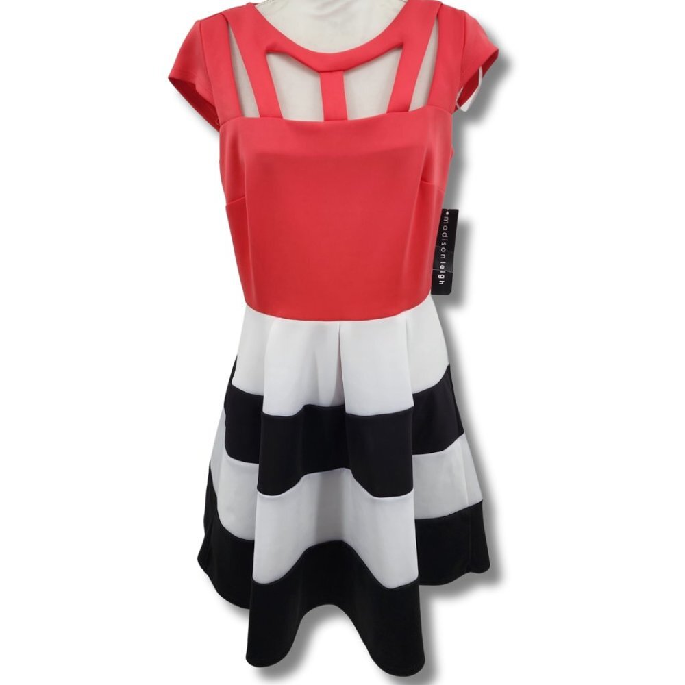 MADISON LEIGH‎ Sleeveless Fit & Flare Colorblock Dress Knee Length 8 NWT